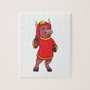 Puzzle Toro como bombero con casco