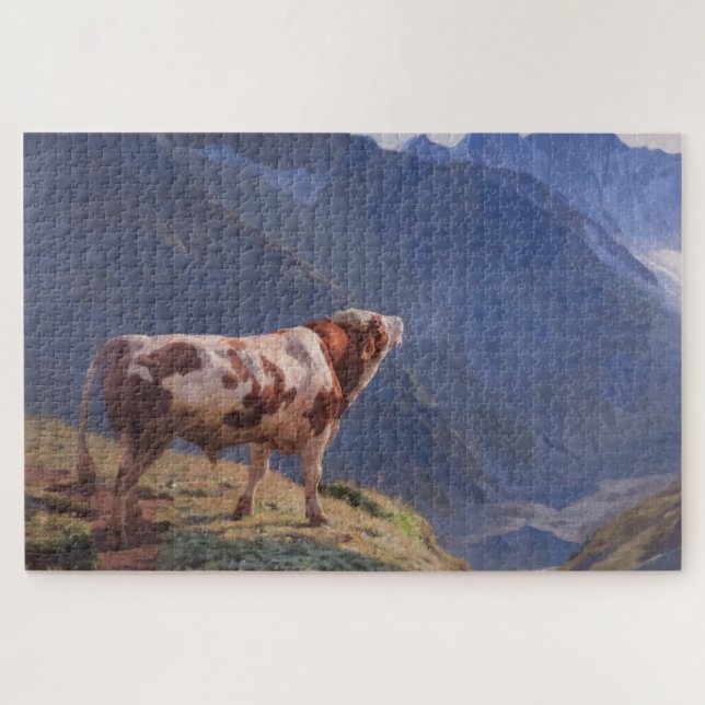 Puzzle Toro en los Alpes (por Eugène Burnand) (Horizontal)