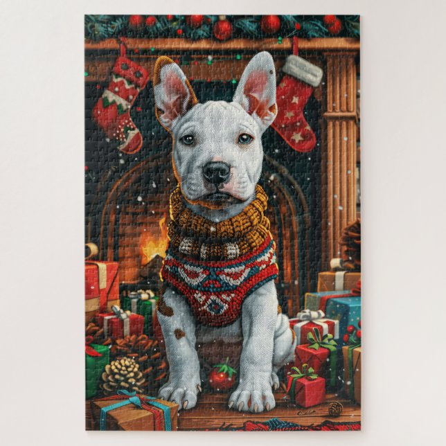 Puzzle Toro Terrier con Navidades regalos chimenea (Vertical)