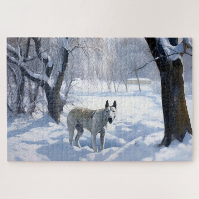 Puzzle Toro Terrier deja que nieve Navidades (Horizontal)
