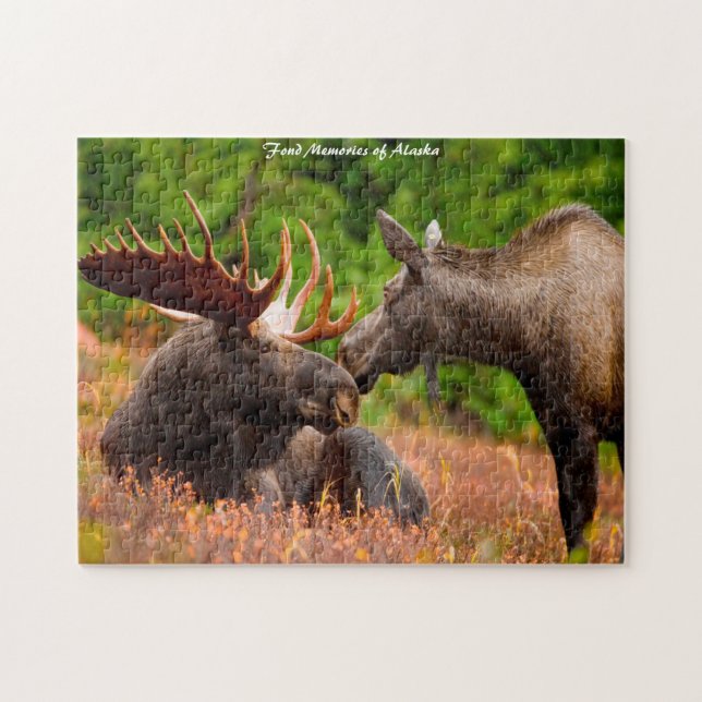 Puzzle Toro y vaca Moose Alaska. Navidad Greetings Jig (Horizontal)