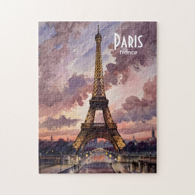 Puzzle Torre Eiffel de París al Anochecer A Cuadros Texto (Vertical)