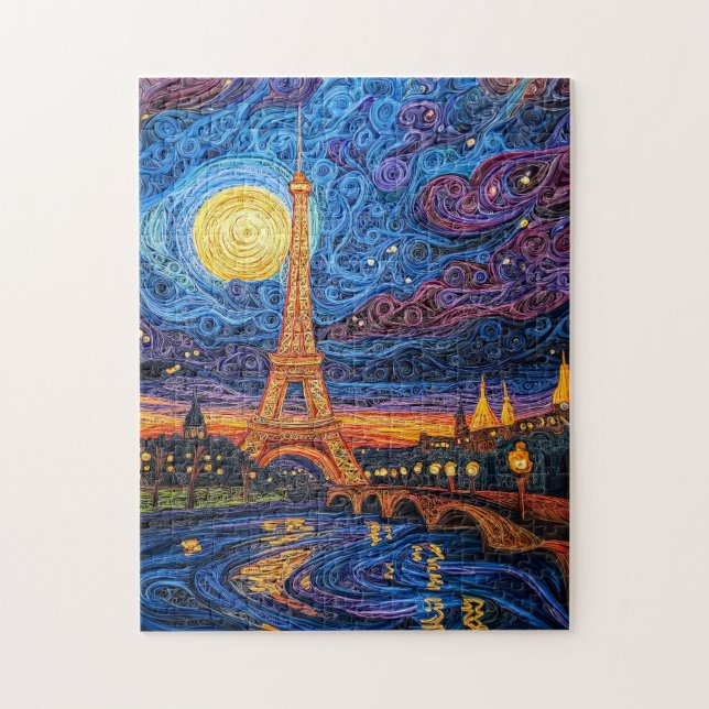 Puzzle Torre Eiffel iluminada por la luna en París (Vertical)