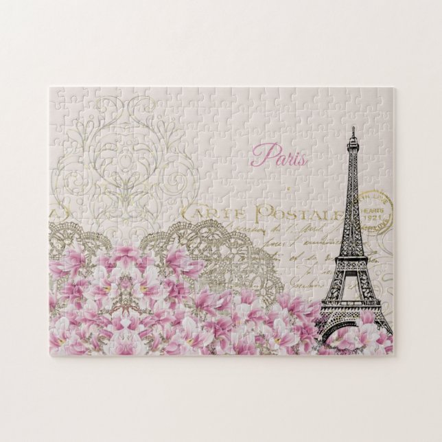 Puzzle Torre Eiffel, Magnolia Rosa de París (Horizontal)