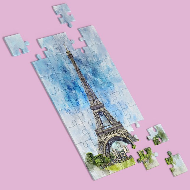 Puzzle Torre Eiffel París Francia Acuarela (Paris France Eiffel Tower Watercolor. Jigsaw Puzzle)