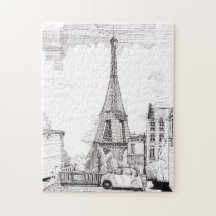 Torre Eiffel París Francia Ilustración con pluma y