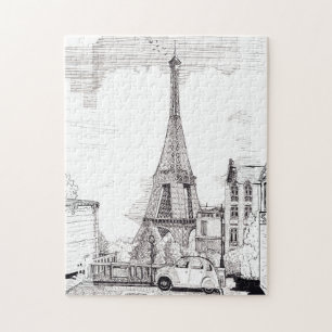 Puzzle Torre Eiffel París Francia Ilustración con pluma y