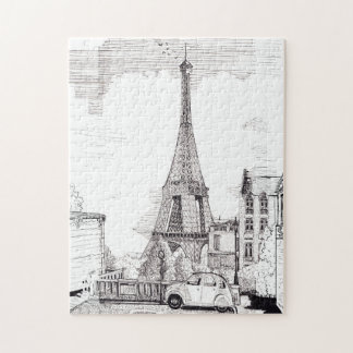 Puzzle Torre Eiffel París Francia Ilustración con pluma y