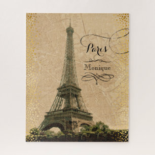 Puzzle Torre Eiffel Paris Mapa de cosecha Monograma Nombr