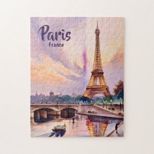 Puzzle Torre Eiffel puesta de sol acuarela personalizada 