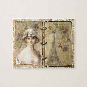 Puzzle Torre Eiffel Vintage y Chica - Ama París