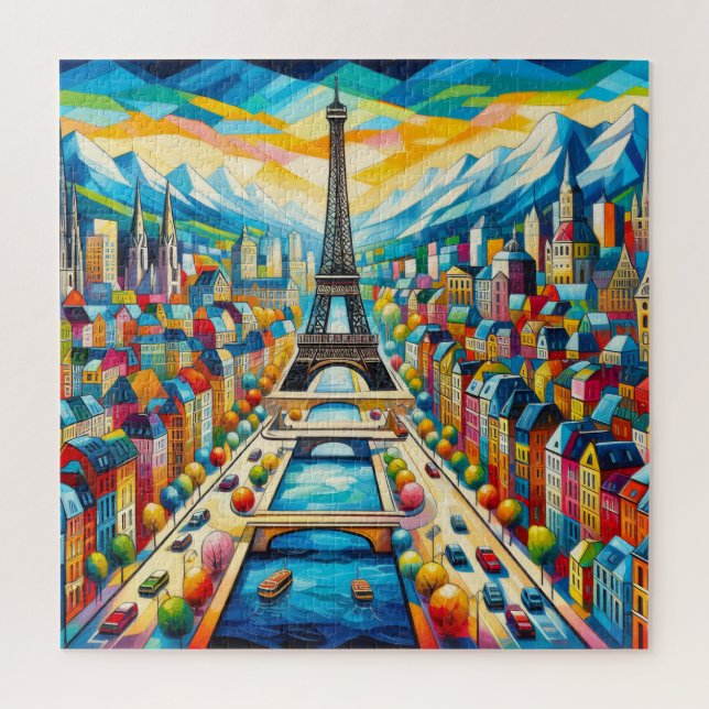 Puzzle Torre Eiffel y colorido cuadro de edificios (Vertical)