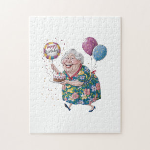 Puzzle Torta y globo de cumpleaños divertida para abuela