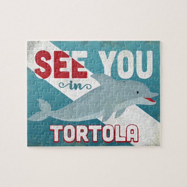Puzzle Tortola Dolphin - Viaje retro vintage (Horizontal)