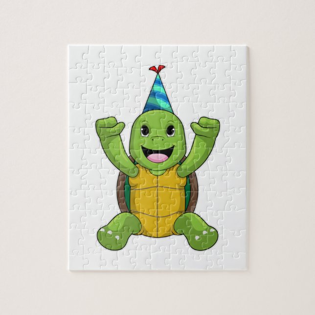 Puzzle Tortuga al cumpleaños con gorra Fiesta (Vertical)