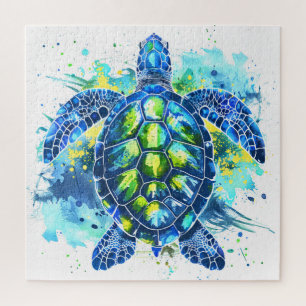 Puzzle Tortuga azul y verde de color agua