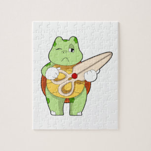 Puzzle Tortuga como peluquero con tijeras