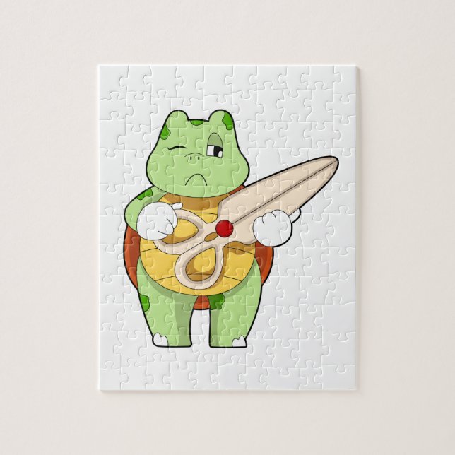 Puzzle Tortuga como peluquero con tijeras (Vertical)