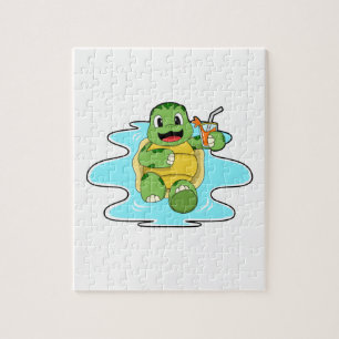Puzzle Tortuga con bebida en el agua