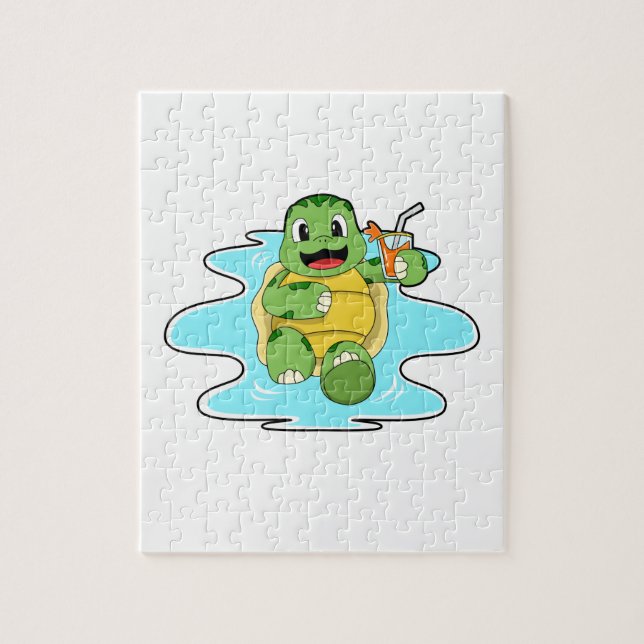 Puzzle Tortuga con bebida en el agua (Vertical)