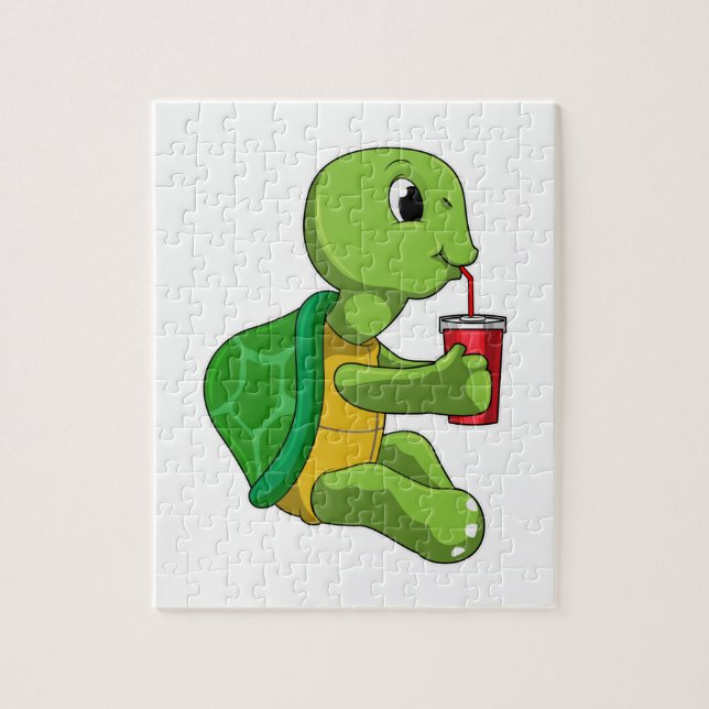 Puzzle Tortuga con taza para beber con paja (Vertical)