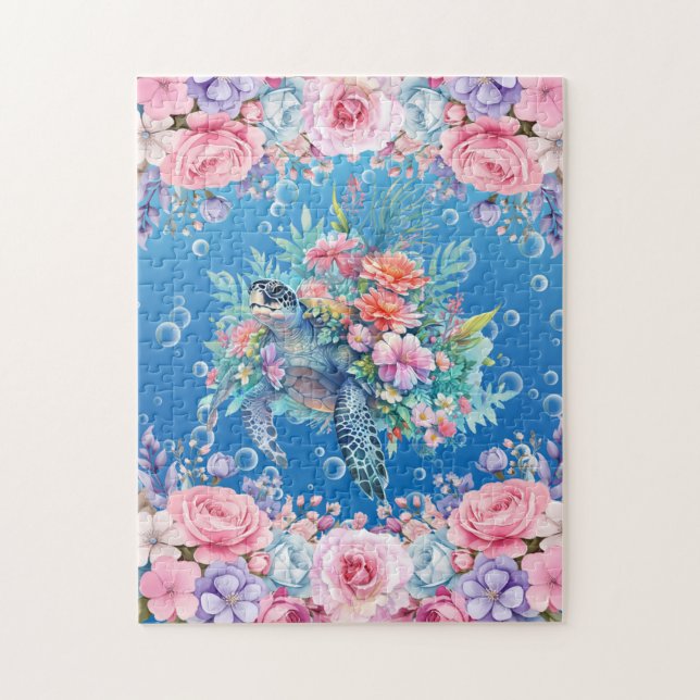 Puzzle Tortuga de mar floral (Vertical)