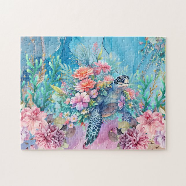 Puzzle Tortuga de mar floral (Horizontal)