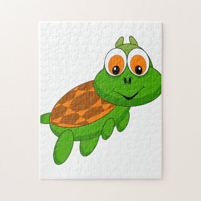 Puzzle Tortuga divertida en verde y Naranja (Vertical)