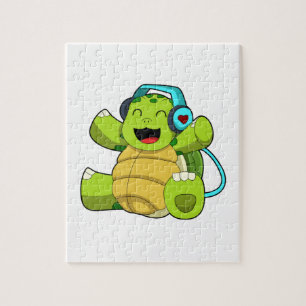 Puzzle Tortuga en la música con auriculares