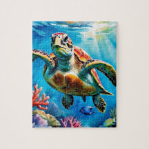 Tortuga marina acuarela océano tropical