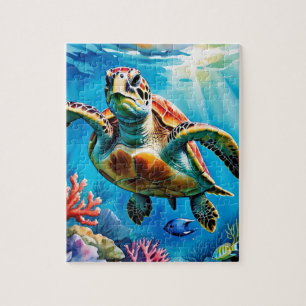 Puzzle Tortuga marina acuarela océano tropical