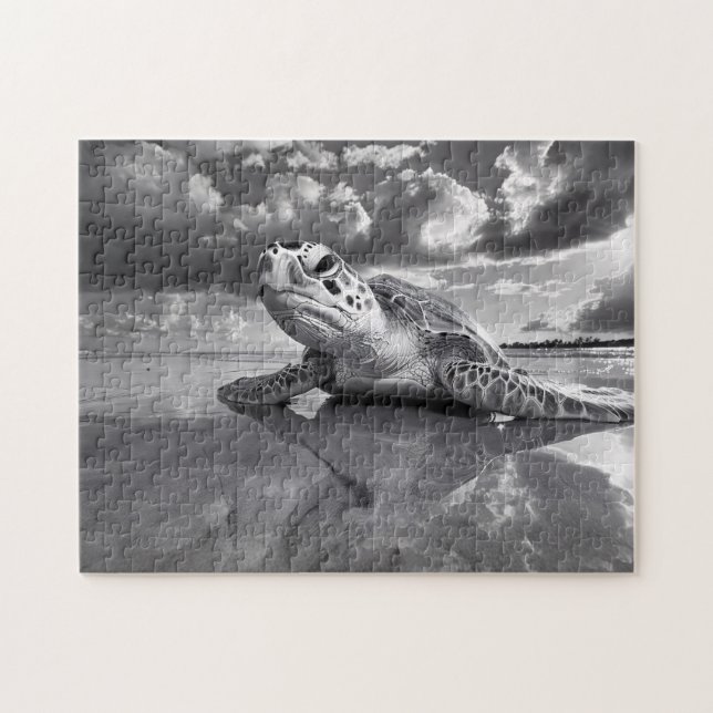 Puzzle Tortuga marina Arte blanco y negro (Horizontal)