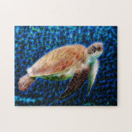 Puzzle Tortuga marina con fondo azul honu