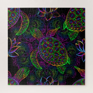 Puzzle Tortuga marina de Boho: Patrón de Mandala psicodél