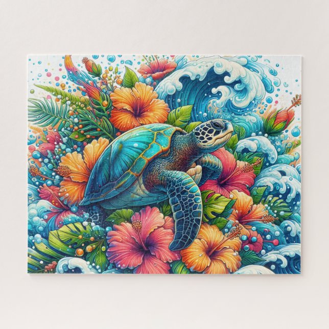 Puzzle Tortuga Marina Floral Tropical (Horizontal)