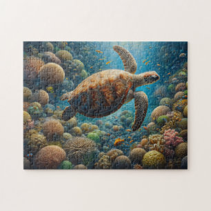Puzzle Tortuga marina nadando alrededor del Coral