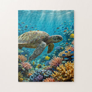 Puzzle Tortuga marina sobre arrecife de coral