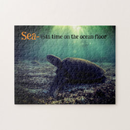 Puzzle Tortuga marina verde en el fondo del océano