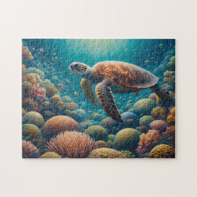 Puzzle Tortuga marina y coral (Horizontal)