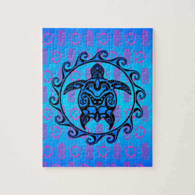 Puzzle Tortuga tribal azul Sun (Vertical)