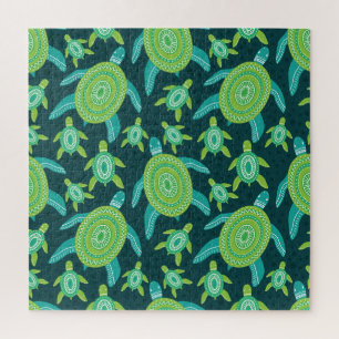 Puzzle Tortugas de adorno verde: patrón vintage.