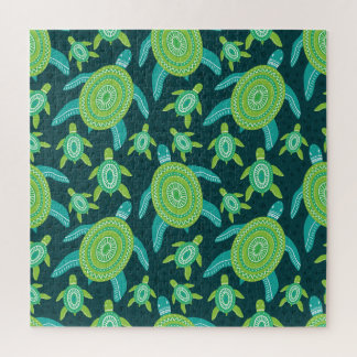 Puzzle Tortugas de adorno verde: patrón vintage.