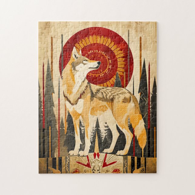 Puzzle Tótem de Lobo - Guardián en Estilo Deco (Vertical)