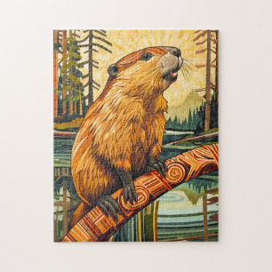 Puzzle Totem del Castor – Constructor en Estilo Deco