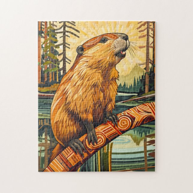 Puzzle Totem del Castor – Constructor en Estilo Deco (Vertical)