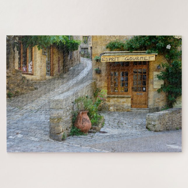 Puzzle Townscape con la tienda en Dordoña, Francia (Horizontal)