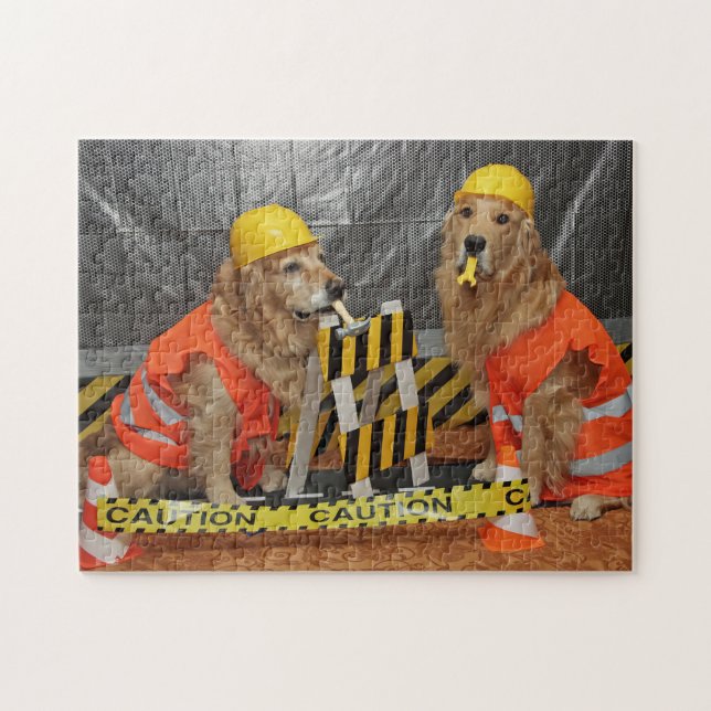 Puzzle Trabajadores de construcción del golden retriever (Horizontal)