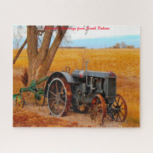 Puzzle Tractor Antiguo Dakota del Sur. Saludos de Navidad