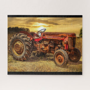Puzzle Tractor de granjas rojas Vintage