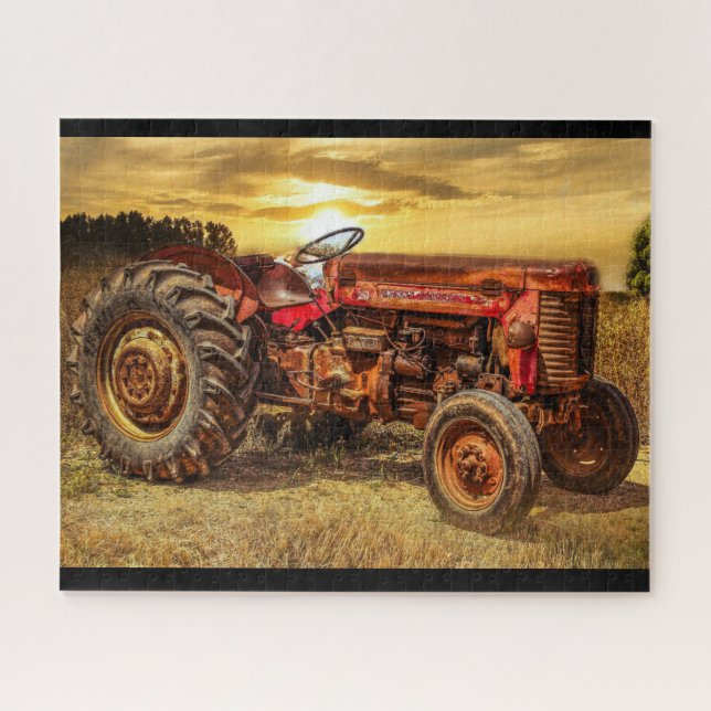 Puzzle Tractor de granjas rojas Vintage (Horizontal)